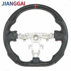 Volante de fibra de carbono con estampado hidráulico para Nissan 370z 2009-2021, volante de carreras con costuras rojas, volante de cuero completo