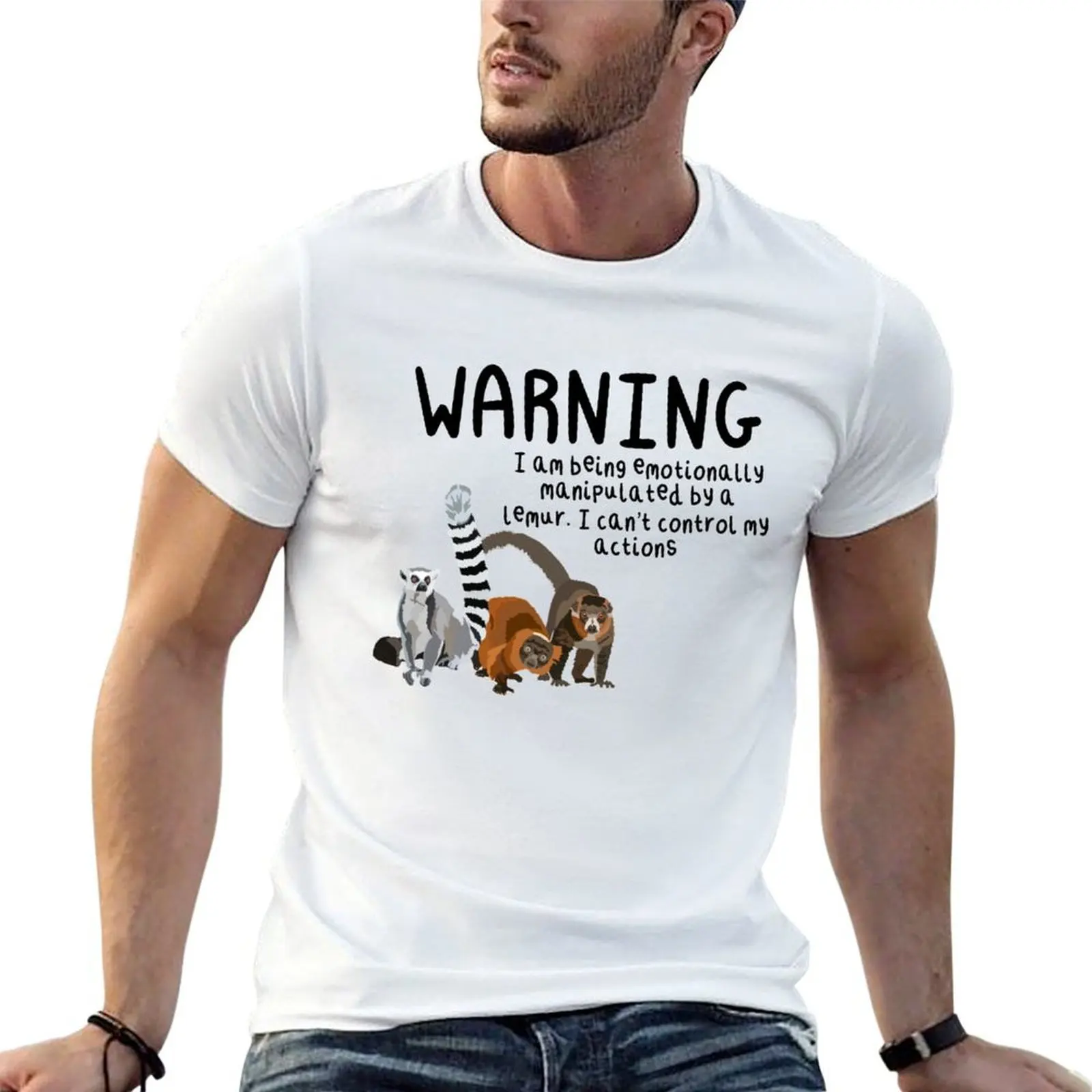 Warning I Am Being Emotionally Manipulated By A Lemur T-Shirt cheap stuff kawaii clothes Men's cotton t-shirt