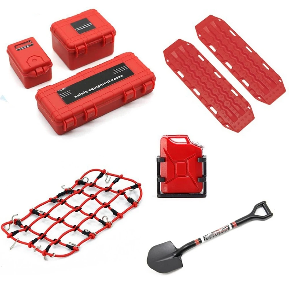 

3-in-1 Simulation Decorative Pieces - Luggage Net Shovel Oil Drum for TRX4 SCX10 90046 RC Car Spart Parts