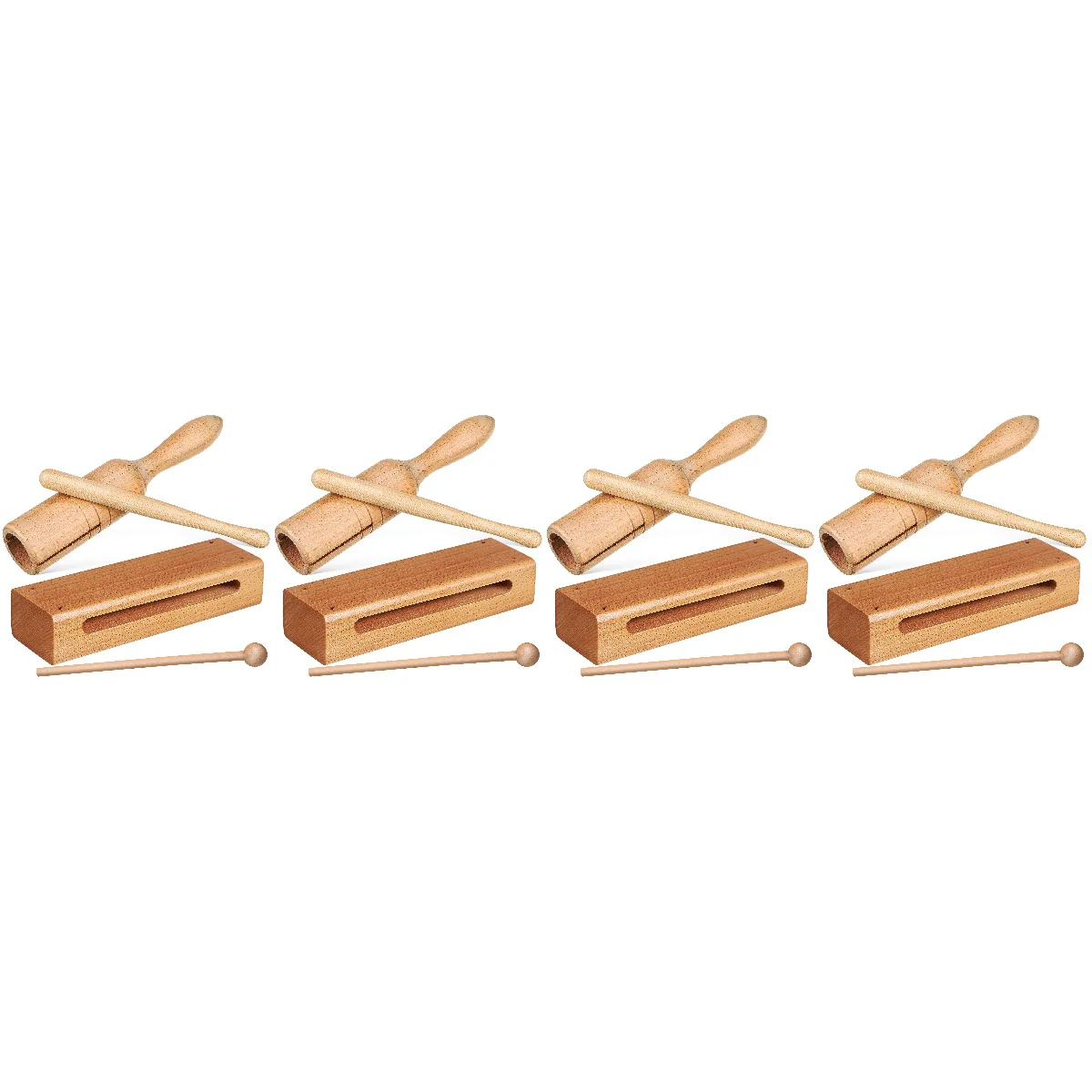 4 Pieces Orff Instrument Toy Percussion Instruments Rhythm Wood Blocks Wooden Charm Handheld with Mallets Musical