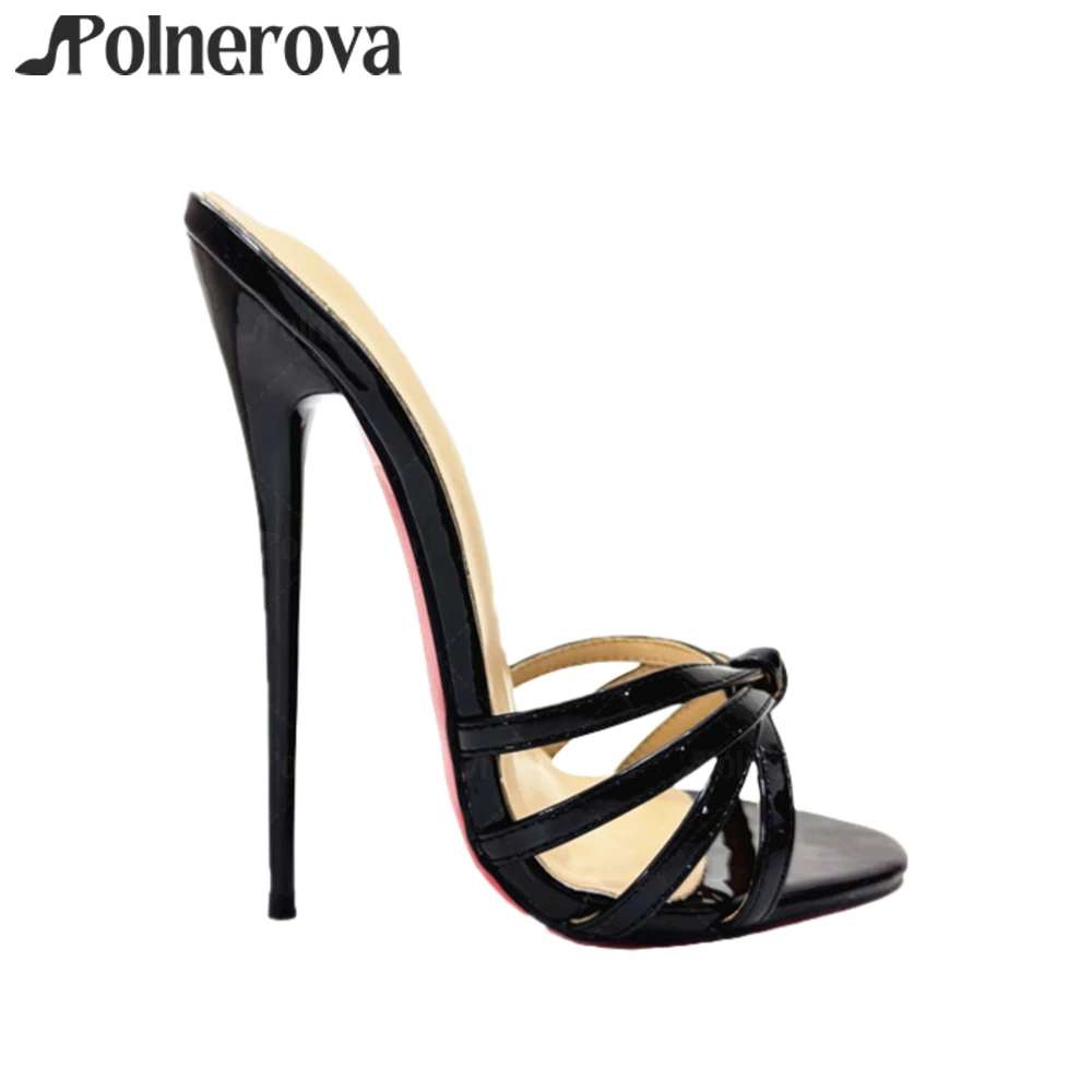 16cm Extreme Stiletto Mules Twisted Sexy Patent Leather Slippers Stylish Slip on Handmade Women Summer Heels Customizable Colors