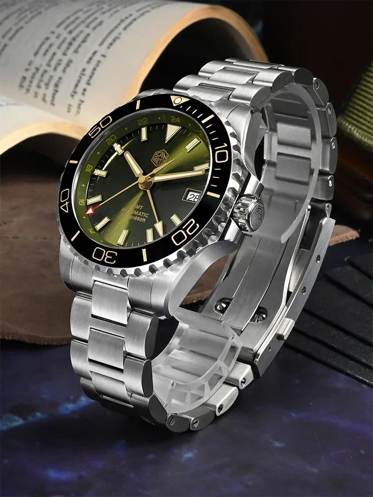 San Martin SN0136 39mm Diver GMT Watch Enamel Dial NH34 Stainless Steel Luxury Men Watch Automatic Mechanical Sapphire Luminous