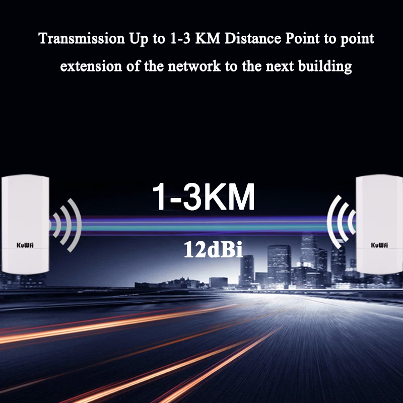 KuWFi 5.8G Wifi Repeater 900Mbps Wireless Outdoor Bridge Router Point to Point Wifi Signal Amplifier Increases Wifi Range 1-3KM