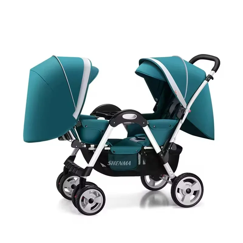 Baby Stroller Can Sit and Lie Down Twins Stroller High Landscape Lightweight Folding Newborn Adjustable Four Wheel Stroller