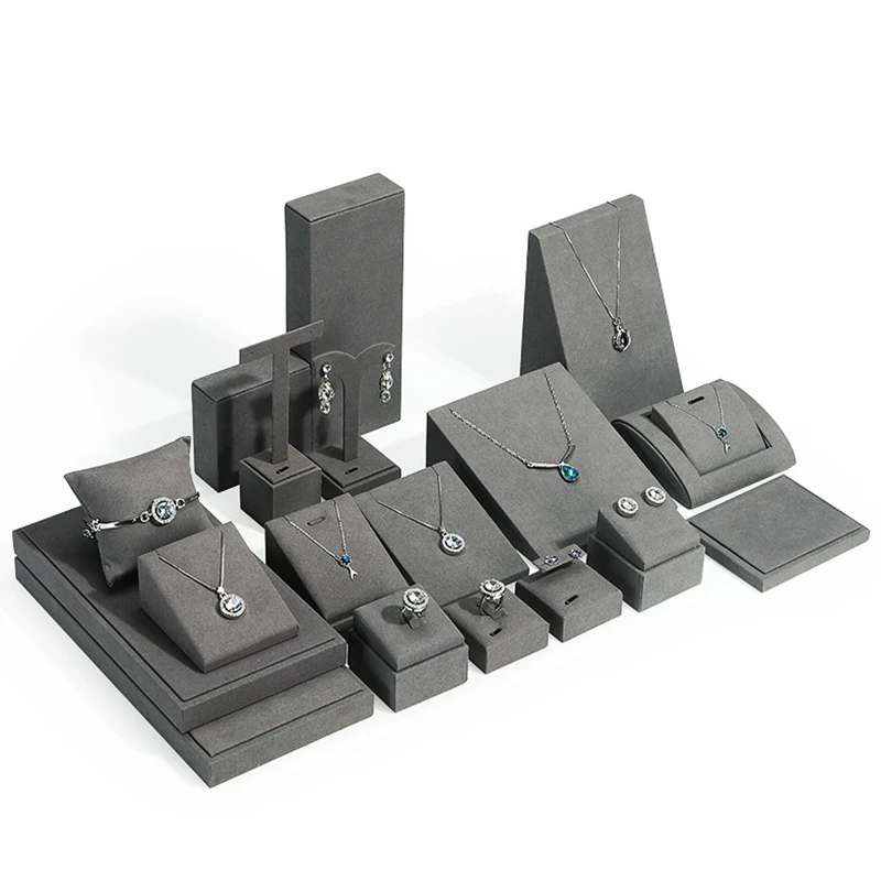 

Jewelry display props grey necklace, ring, earrings, bracelet, jewelry display rack, microfiber jewelry display stand set