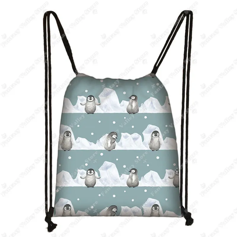 Cute Penguin Print Drawstring Bag Kawaii Shoulder Bags for Travel Shoes Holder Large Capacity Storage Bag Teenager School Bags
