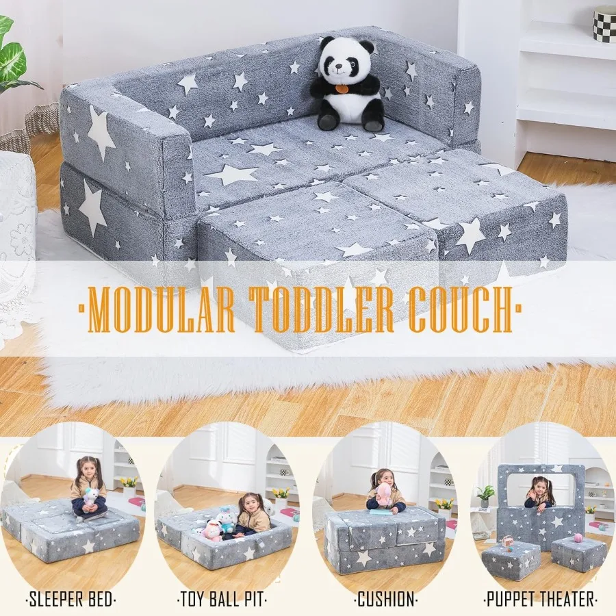 Speelbank 3in1 modulaire peuterbabysofa's Schuimfauteuil voor jongens Meisjes Converteerbare bank tot ligstoel Uitklapbare meubelbank P