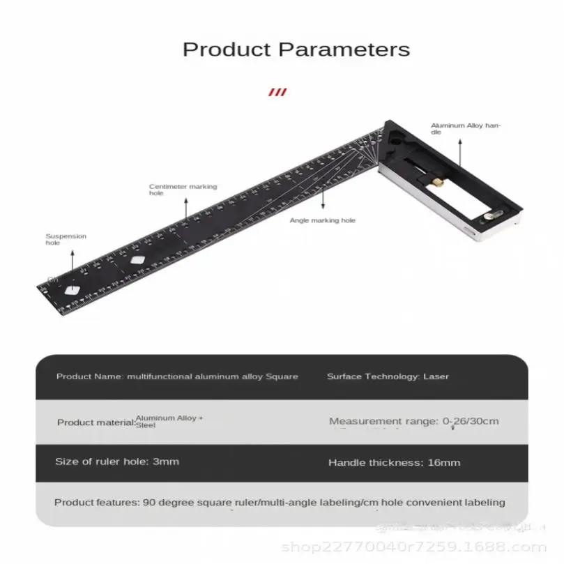 High Precision Laser Engraving Woodworking Ruler Multifunctional Aluminum Alloy Measuring Ruler