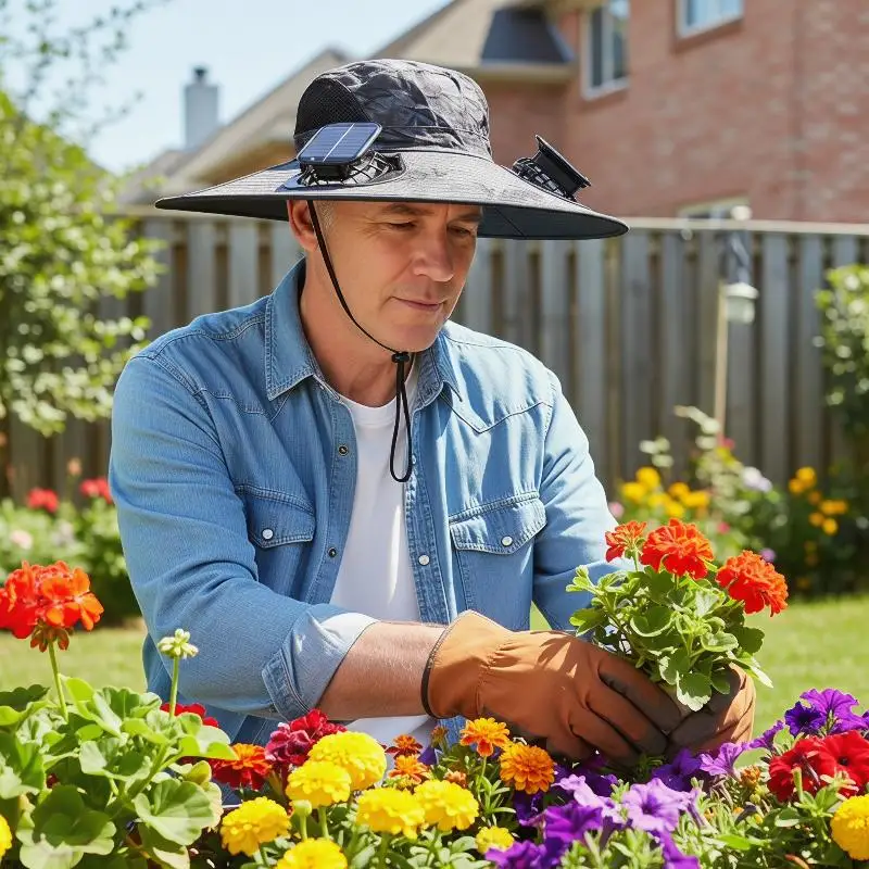 Solar Powered Fan Hat Wide Brim Sun Hat USB Charging Dual Fan Breathable Anti-UV Fishing Camping Outdoor Work