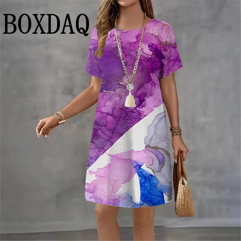

Лето 2026, абстрактное платье, уличная одежда с 3D принтом, женские элегантные модные свободные платья с короткими рукавами, женская одежда с принтом тай-дай