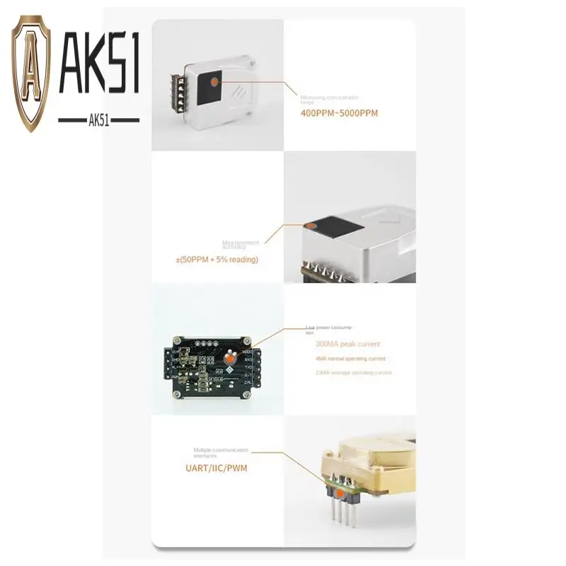 AK51-MTP60-A Il modulo sensore CO2 a canale singolo NDIR ad alta precisione rileva il sensore della qualità dell'aria
