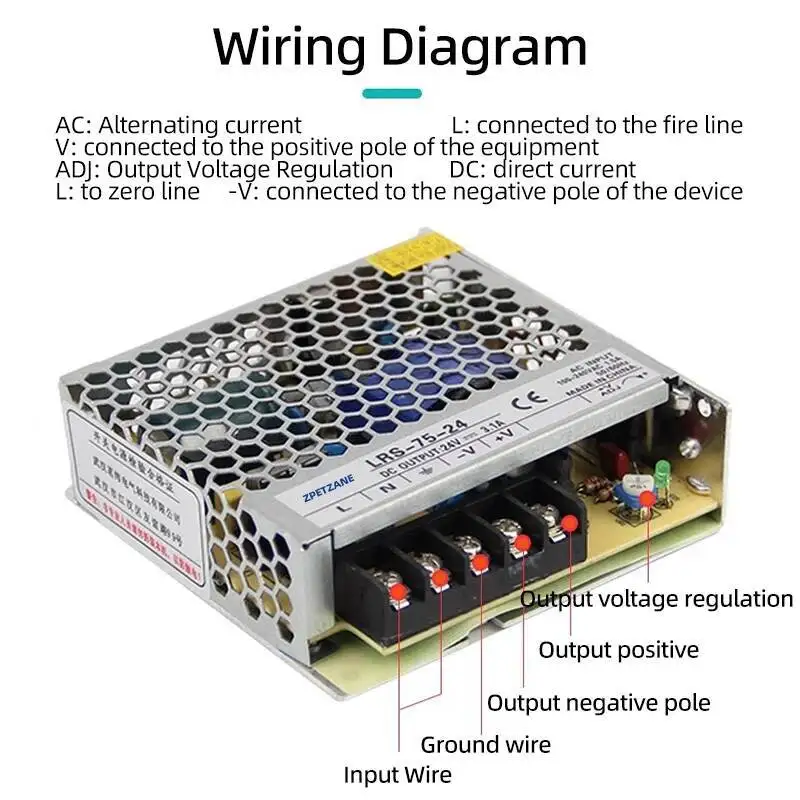 مصدر طاقة بتبديل تيار مستمر رفيع للغاية من سلسلة lr ، دائرة قصيرة ، حماية من الجهد الزائد ، 35 واط ، 50 واط ، 75 واط ، 750 واط ، مرة مرة واحدة ، من V إلى 12 فولت ، 24 فولت