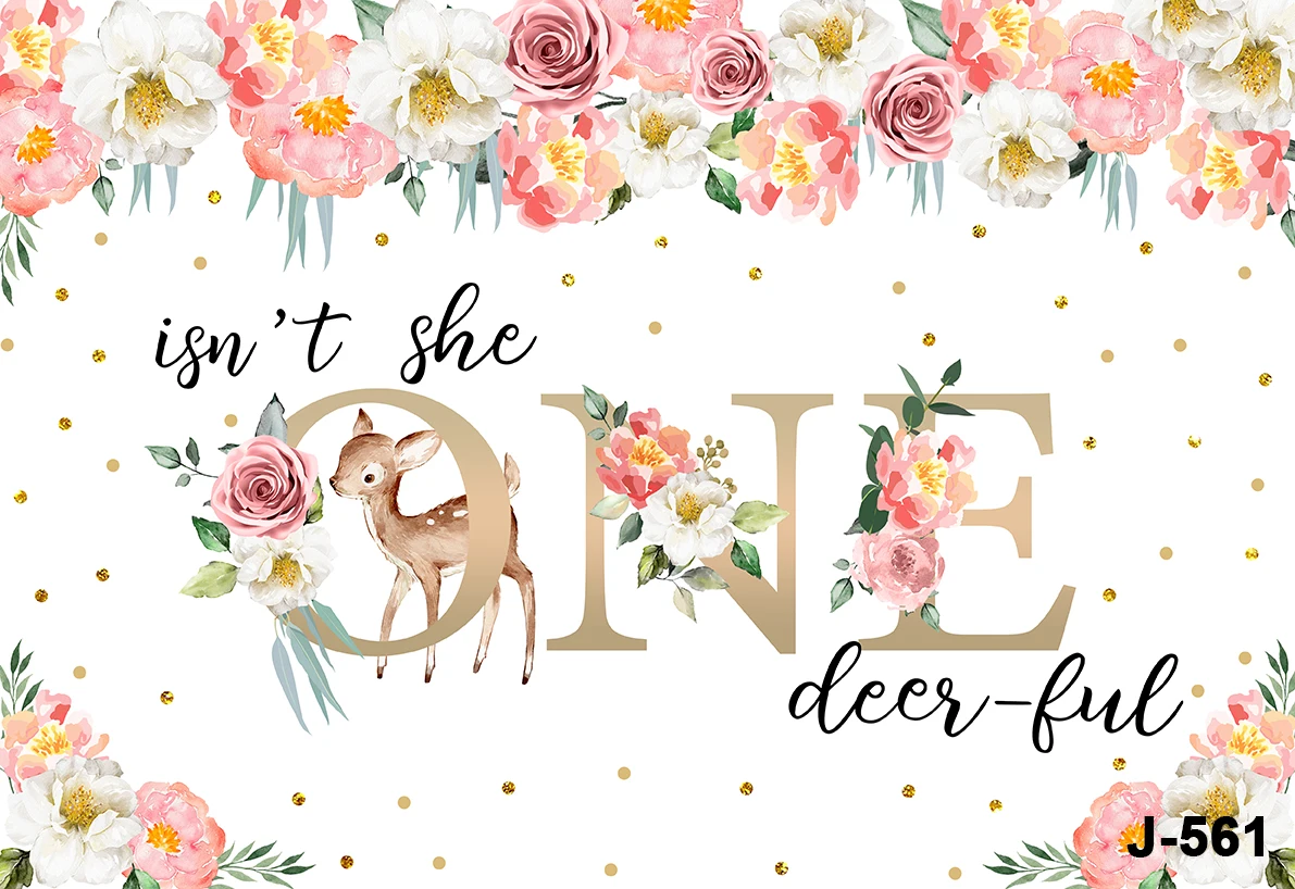 Baby Shower Backdrop Bambi Deer Backdrop Girl Floral Backgrounds One Little Deer Is on Her Way Background Photobooth