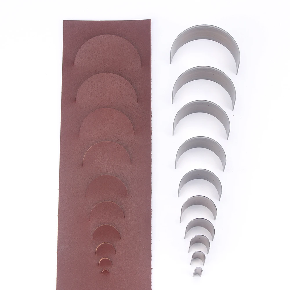 10pc/set Half Circle Punching Die of DIY Belt Tail, Leather Bag Shoulder Belt Tail Cutting Die, C-type DIY Leather Stamping Tool