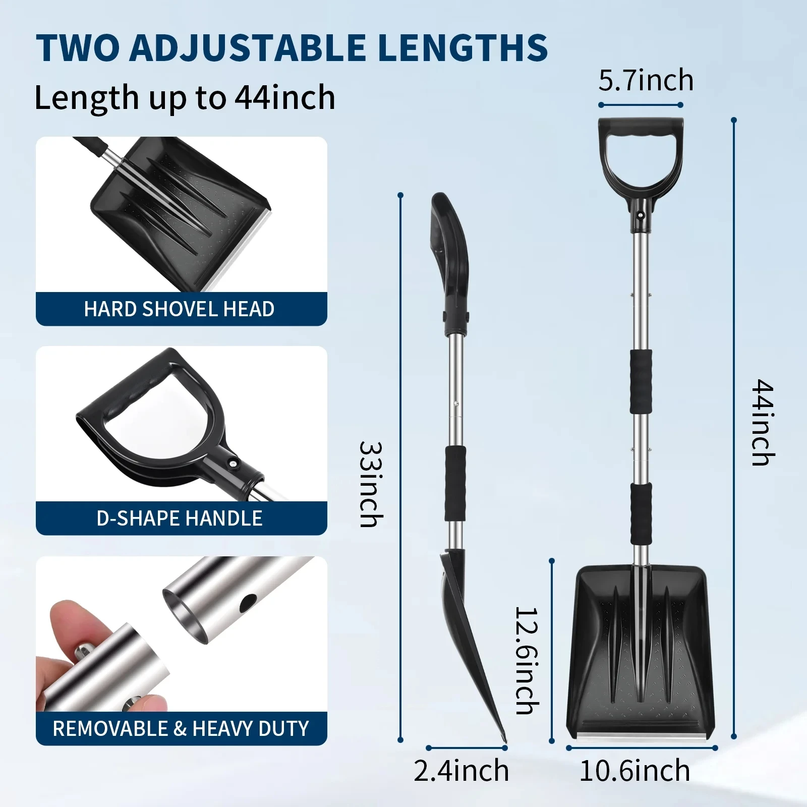 Raschietti per il ghiaccio con pala da neve in plastica per parabrezza dell'auto Pala da neve portatile con manico in alluminio Spazzola da neve di emergenza allungabile