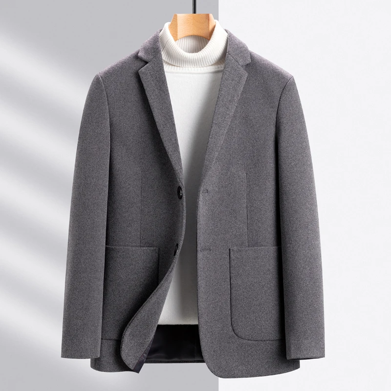 Blazer elegante de lana de oveja para hombre, chaqueta de traje de estilo básico Simple, ropa informal inteligente, aspecto OOTD, color gris y