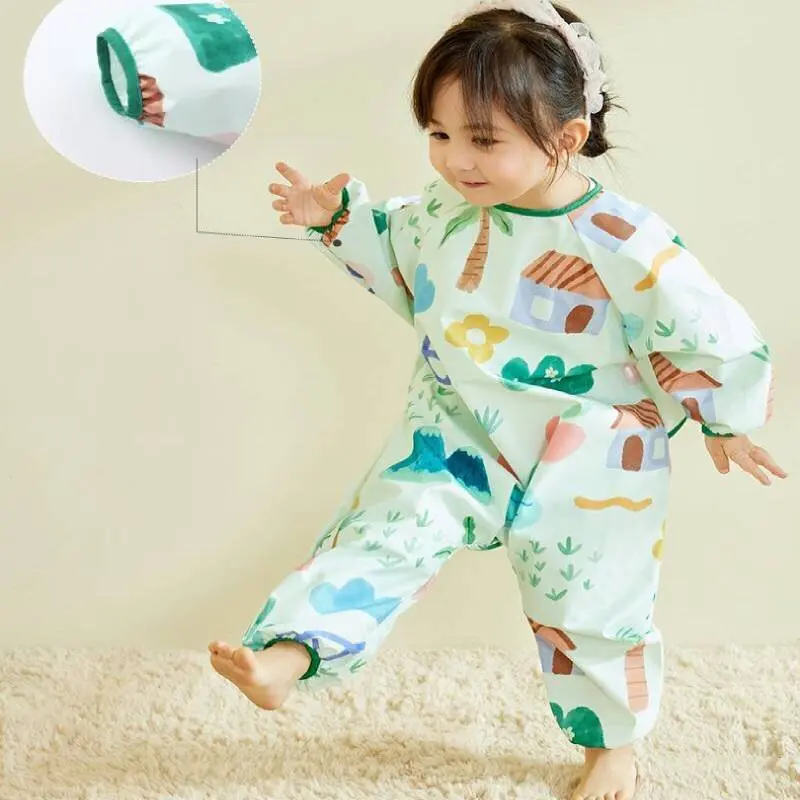 子供フルボディカバースモックワンピースボディスーツエプロンベビー抗汚れクロール服ガウン