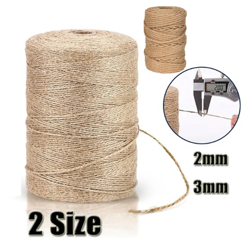 

50M/100M Jute Rope 2/3mm 4-Ply Natural Thick Jute Twine String For Floristry DIY Arts Crafts Gardening Bundling And Cat Scratch