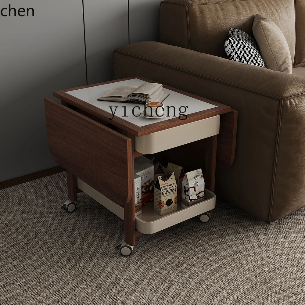 ZML Solid Wood Coffee Table Small Trolley Small Apartment Multi-Functional Sofa Side Table Tea Cart Corner Table