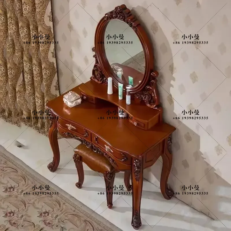 Brown Bedroom Dressing Table with Mirror and Drawers Small Makeup Vanity Desk Storage Comoda for Hotel Room Furniture