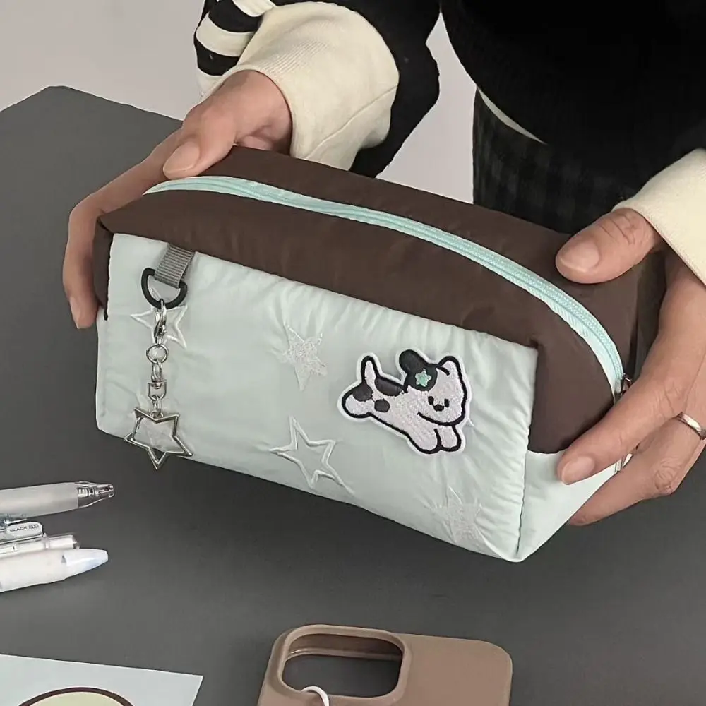 

Embroidery Design Star Dog Pencil Case Fresh Color with Pendant Cartoon Dog Pen Bag Large Capacity Portable Stationery Organizer