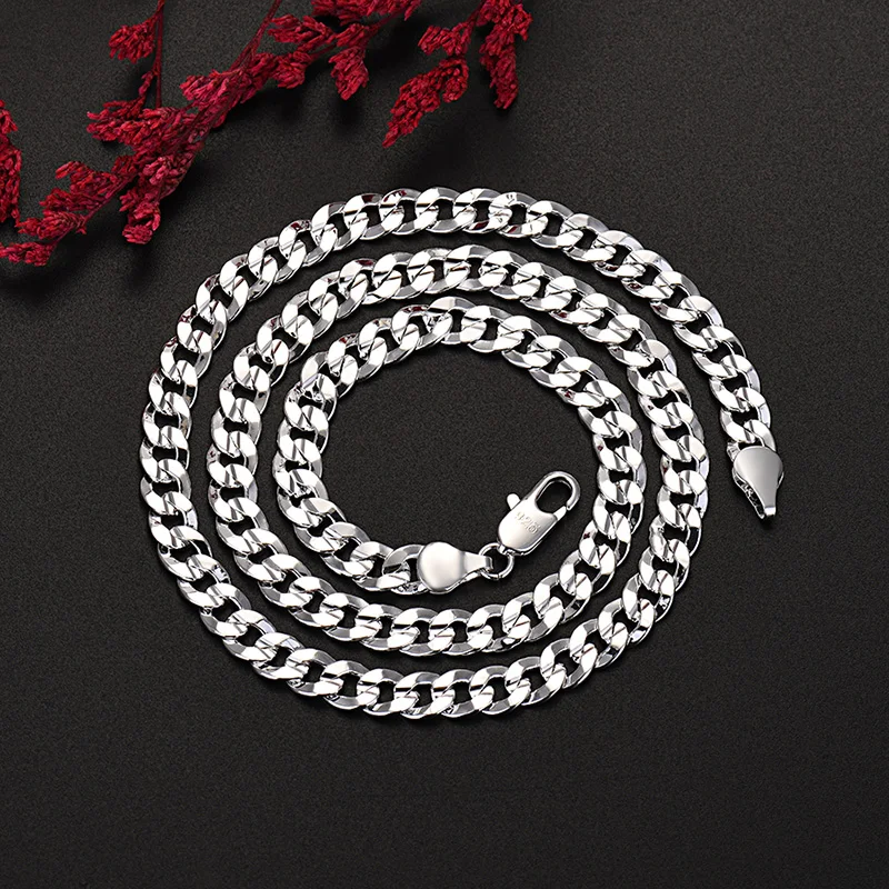 Fine 925 Sterling silver Creative 7MM Chain bracelets neckalces jewelry set for man women fashion Party wedding accessories gift