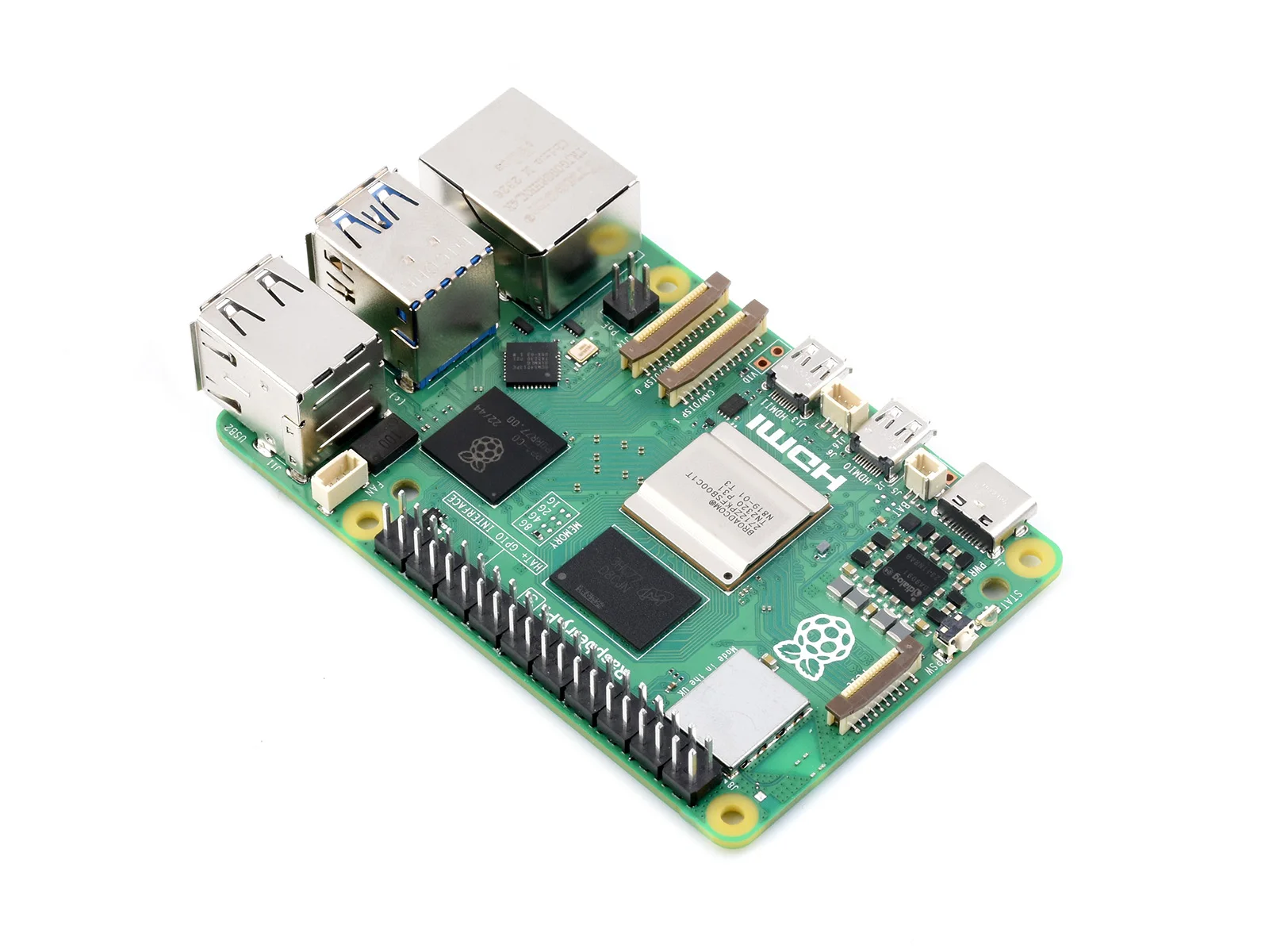 Raspberry Pi 5, Options for 2GB/4GB/8GB RAM, BCM2712 processor, 2.4GHz quad-core 64-bit Arm Cortex-A76 CPU, 40PIN GPIO Header
