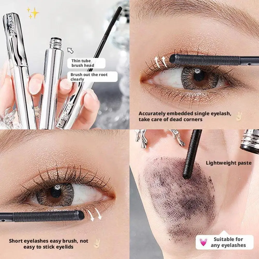 Mascara in tubo d'acciaio piccolo Nero Estensioni ciglia arricciate spesse Impermeabile Allungamento occhi 4D a lunga durata Trucco occhi ad asciugatura rapida