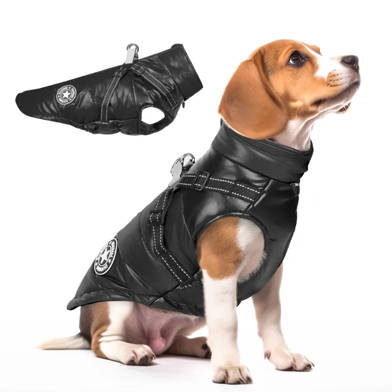 

Winter Dog Jacket Waterproof Windproof Warm Coat for Small Dogs Reflective Thick Pet Clothes Puppy Vest with Leash Ring Zipper