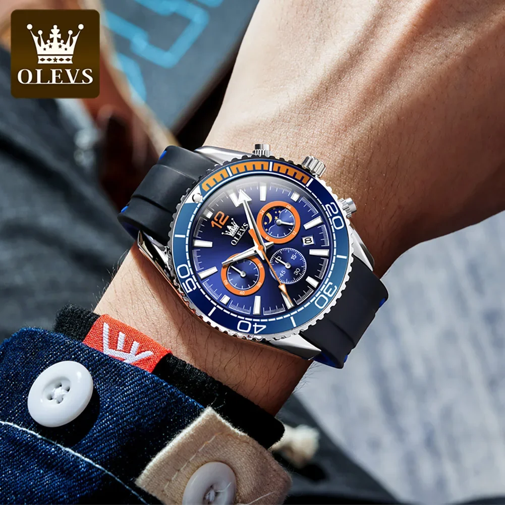 OLEVS 9916 Sports Chronograph Quartz Men\'s Watches Waterproof Luminous Calendar Man Wristwatch Fashion Moonswatch Watch For Men