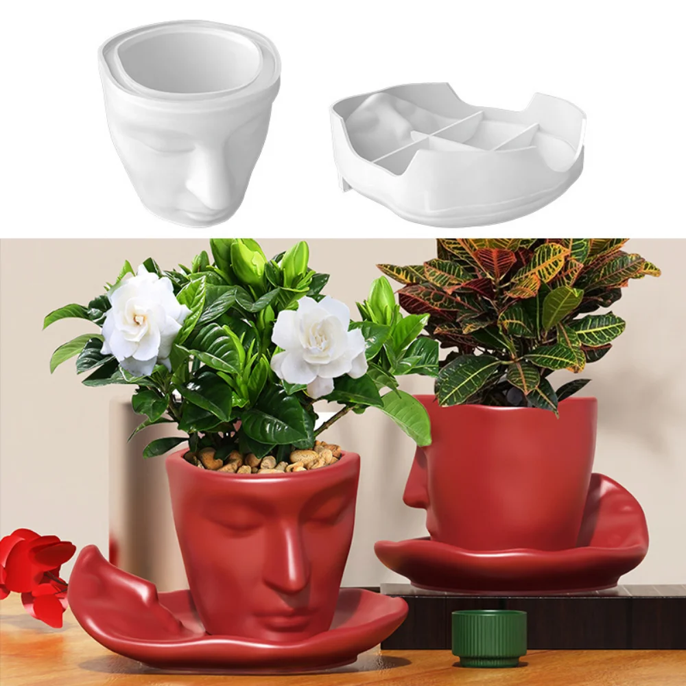 3d Cup Mould Abstract Face Coffee Cup Molds Flowerpot Succulent Plants Cement Vase Resin Silicone Mold Handmade Candle Cup Mould