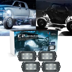 MICTUNING Upgraded C2 Curved LED Rock Light Pure White with Wirless Control&Music Mode For Offroad Truck SUV 4x4 ATV Boat Jeep