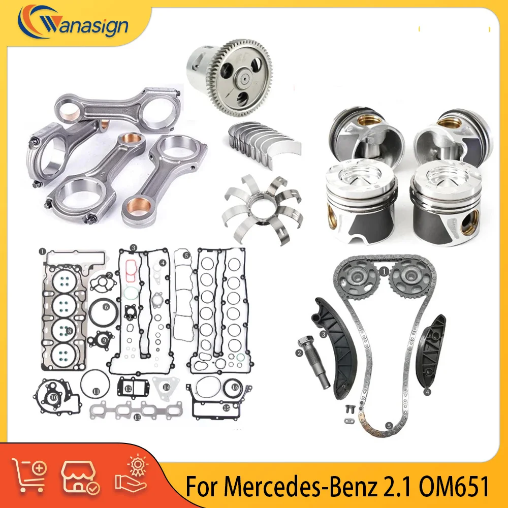 

Engine Parts Rebuild Gasket Piston Timing Chain Bearings Set Fit 2.1 L L4 Diesel OM651 For Mercedes GLE300d Viano Vito 2.1L CDI