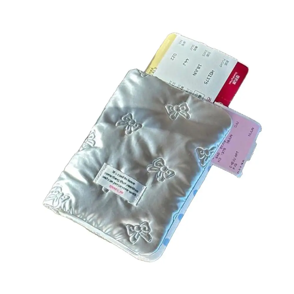 Creative Pink Silver Passport Cover PU Multi-function Certificates Passport Bag Bowknot Anti Theft Card Holder