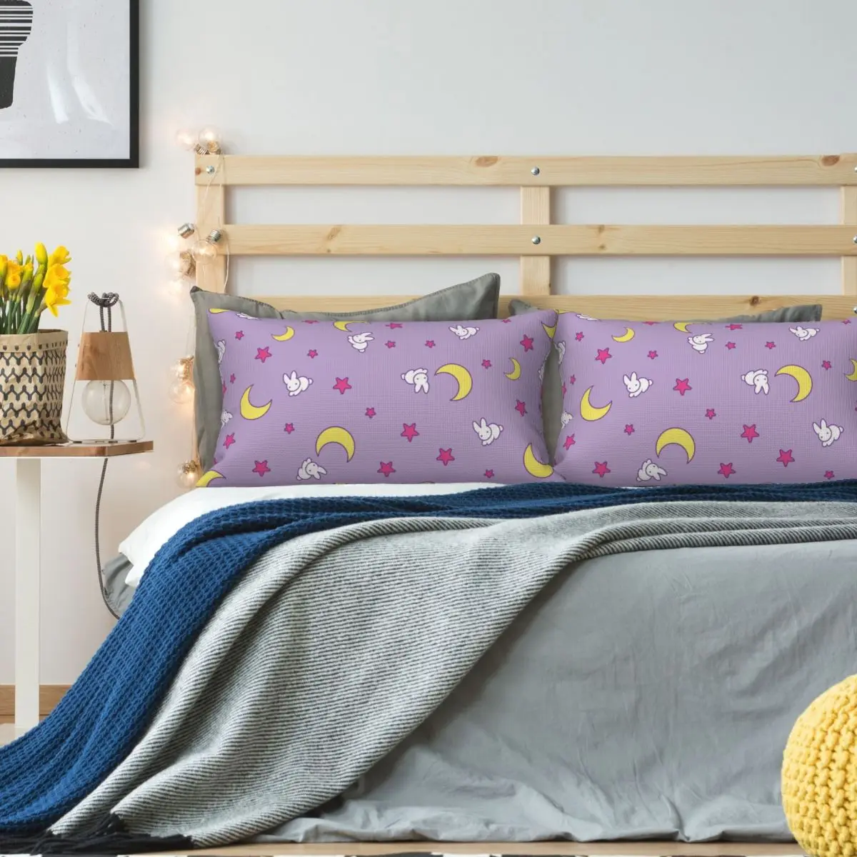 Sailor Moon - Crescent Moon And Bunny Rectangle Linen Pillowcase Cushion Cover Polyester Bed Home Comfort Throw Pillow