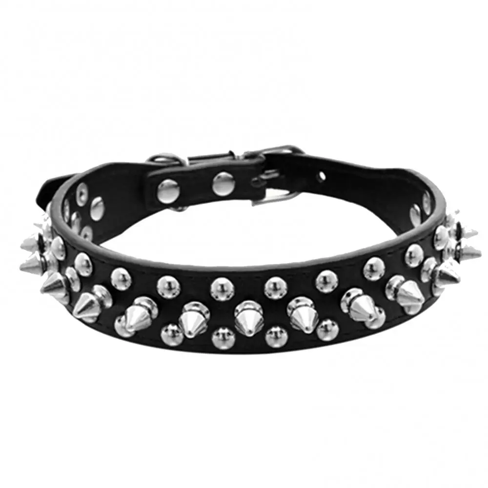 Pet Dog Rivet Collars Spiked Studded Strap Faux Leather Buckle Neck Collar Adjustable Leather Dog Collar Metal Spike Cool Punk