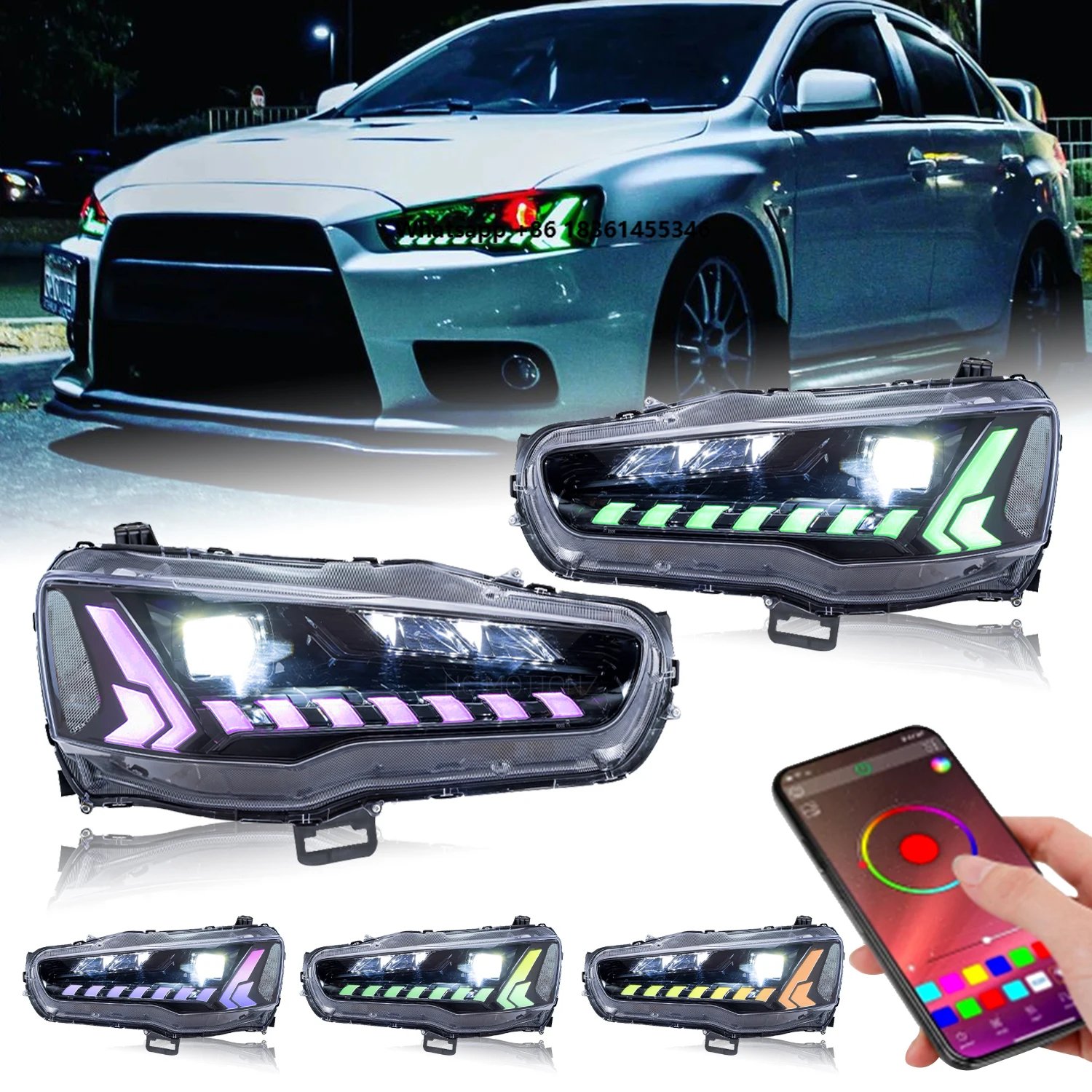 For  Lancer RGB Start up Animation Sequential Lamps 2008-2017 Car Styling Demon Eyes LED Headlights