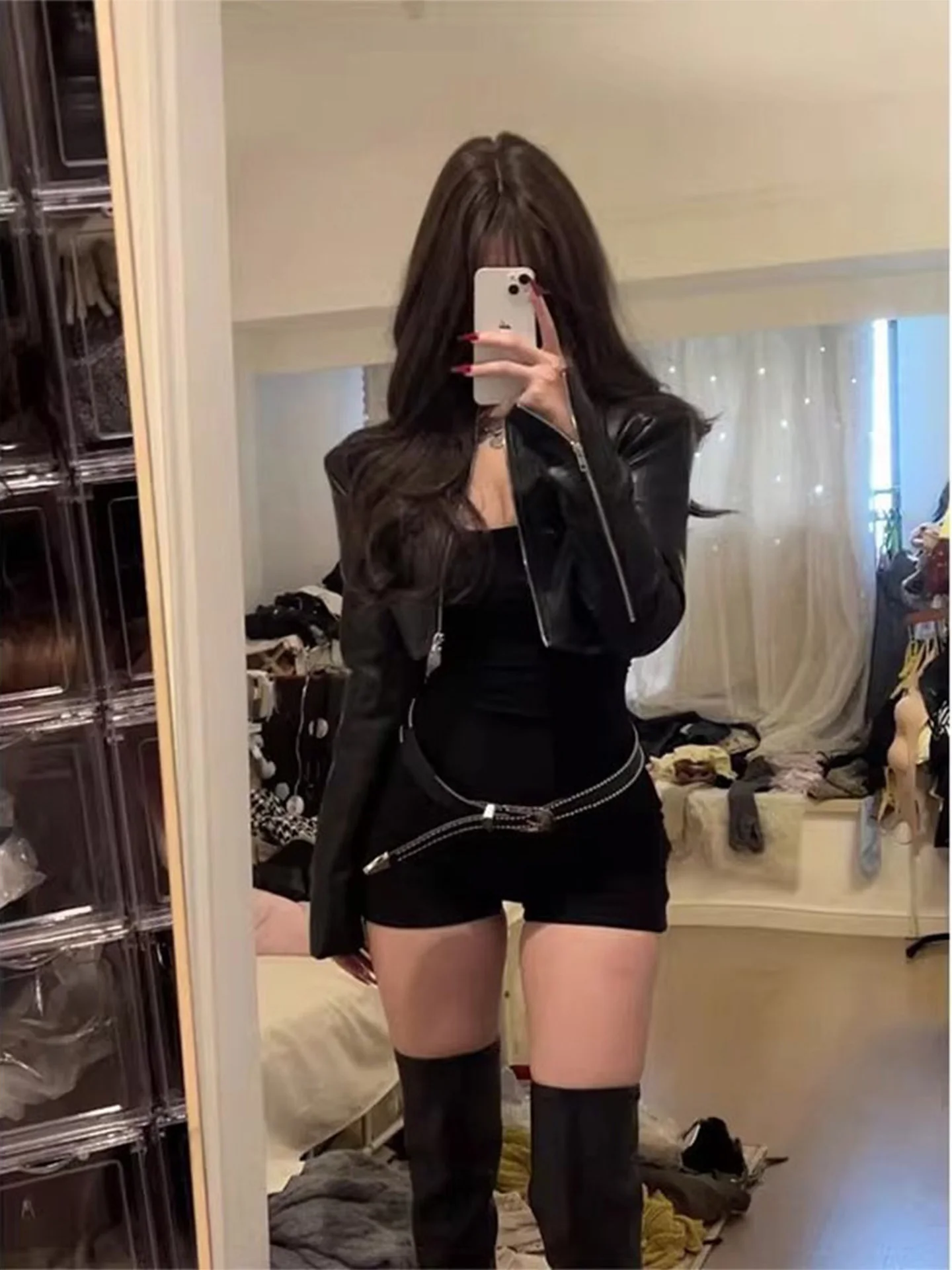 

Bla ort PU Leather Jaet Women's Motorcycle Biker Jaet Set with orts Sexy Trendy Sle Autumn Faion Ladies Coat