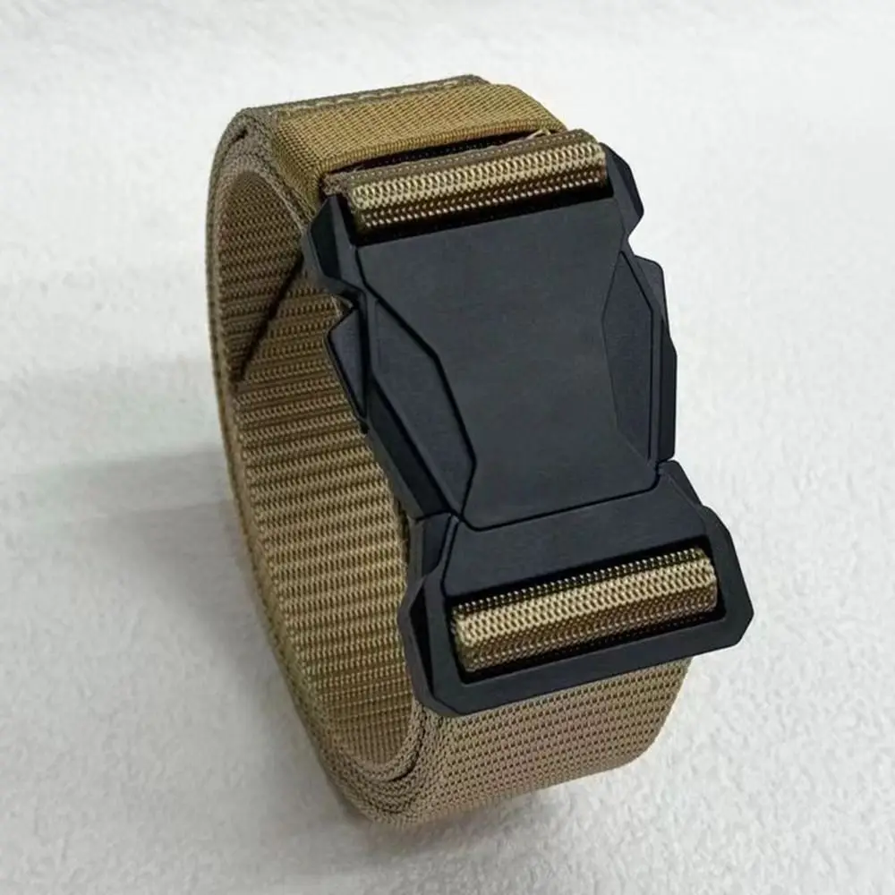 Nylon Canvas Woven Men's Belt Automatic Buckle Quick Release Men's Waist Strap Metal-Free Plastic Buckle Belt Toothless