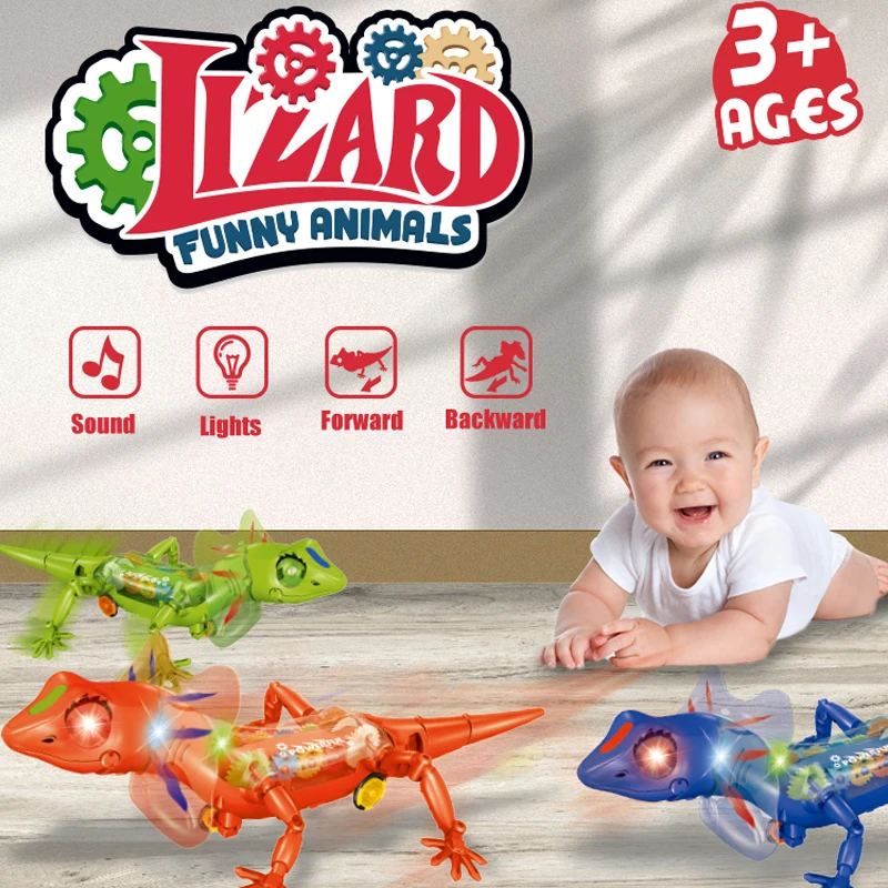 Electronic Pets Lizard Walking Electronic Animal Baby Crawling Friend Interactive Robotic Model Sounds Lights Children Toys