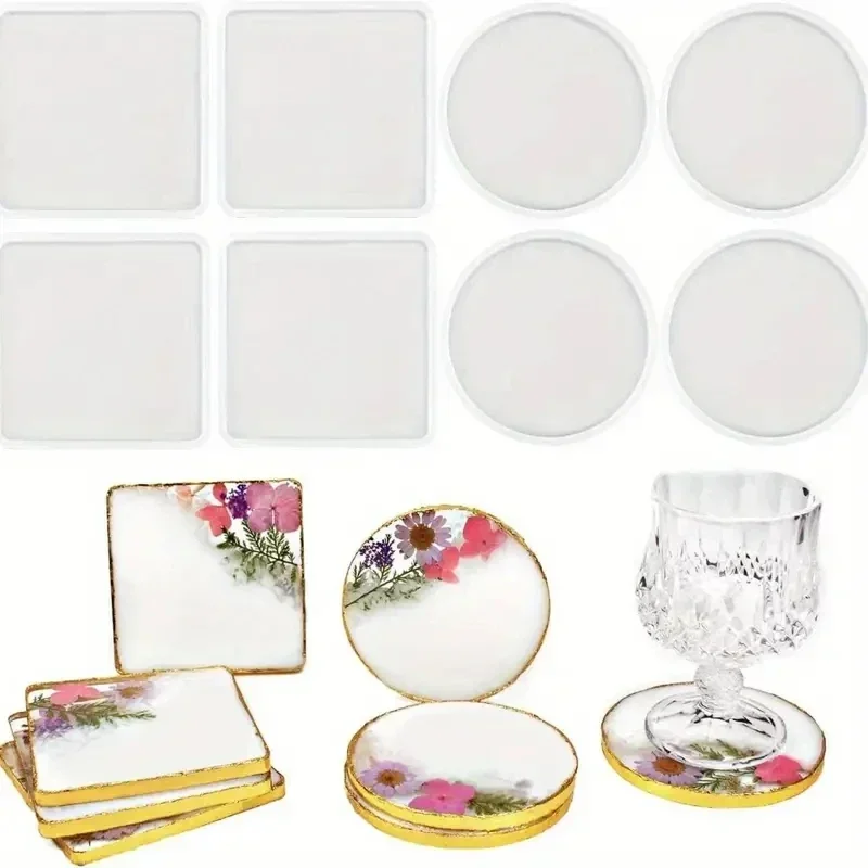 4Pcs DlY Round and Square Epoxy Resin Coaster Making Silicone Mold Perfect for Resin Casting Home Decor Coasters Cup Mat view 4