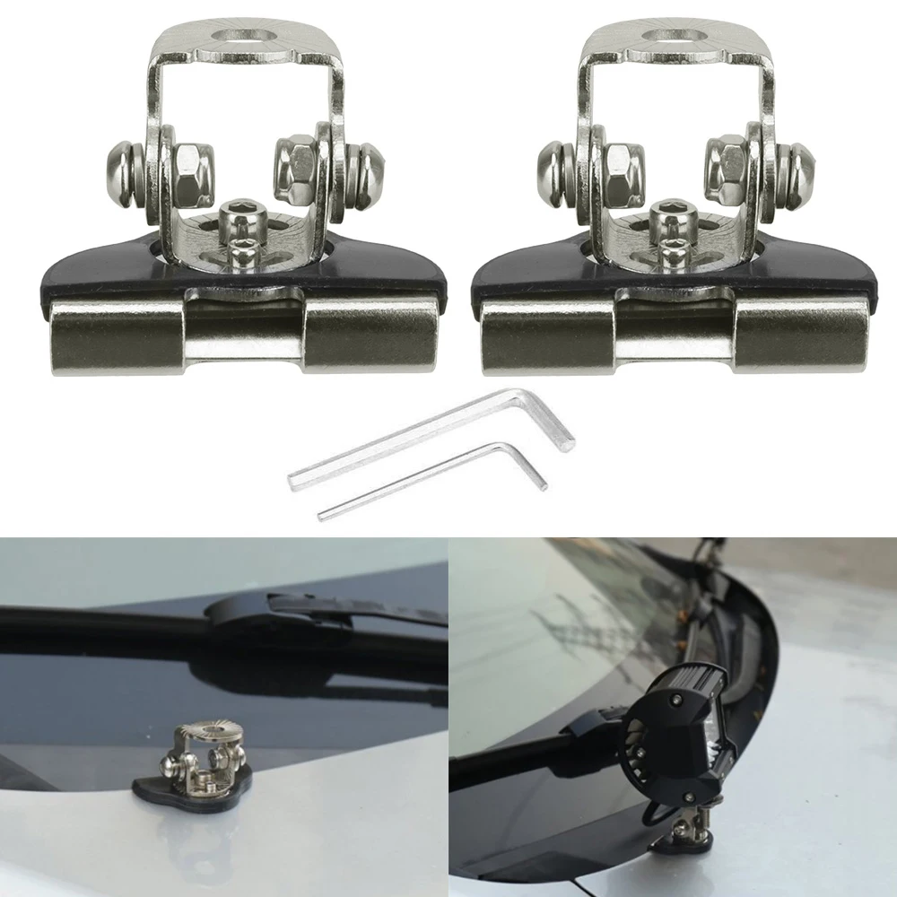 Mounting Clamp Led Work Light Bar Car Engine Hood Cover Metal Bracket Holder Rotatable Universal 1pair