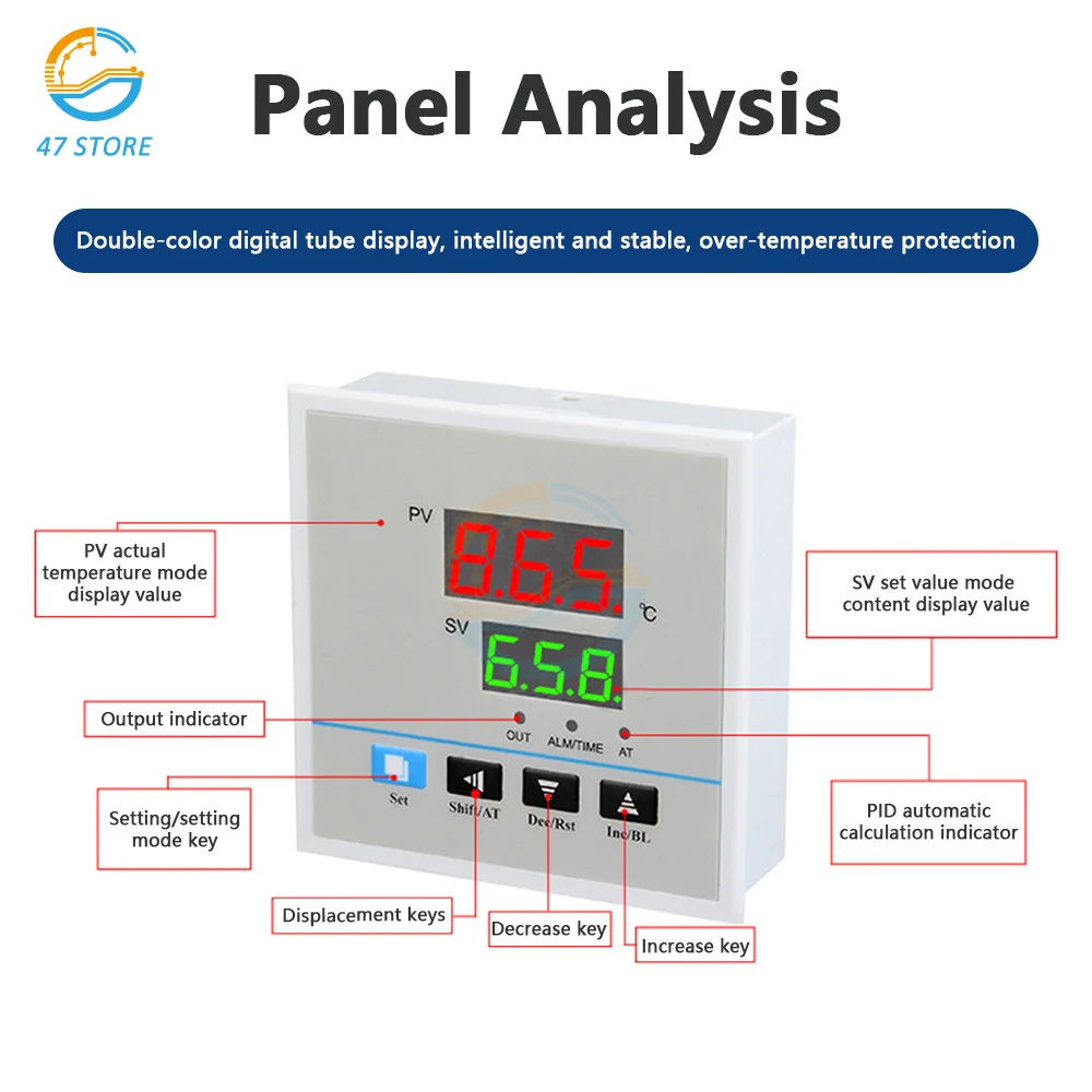 Intelligent Temperature Controller Relay Output Program Thermocouple K/E-Type Digital Display Adjustable Thermostat 220V 30A SSR