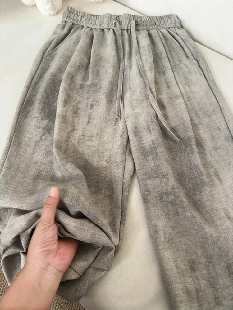 

Ice Silk Wide Leg Pants Men Summer Thin Drapey Loose Feeling Straight Tube Samba Pants American Sle Tie Dye Casual Trousers