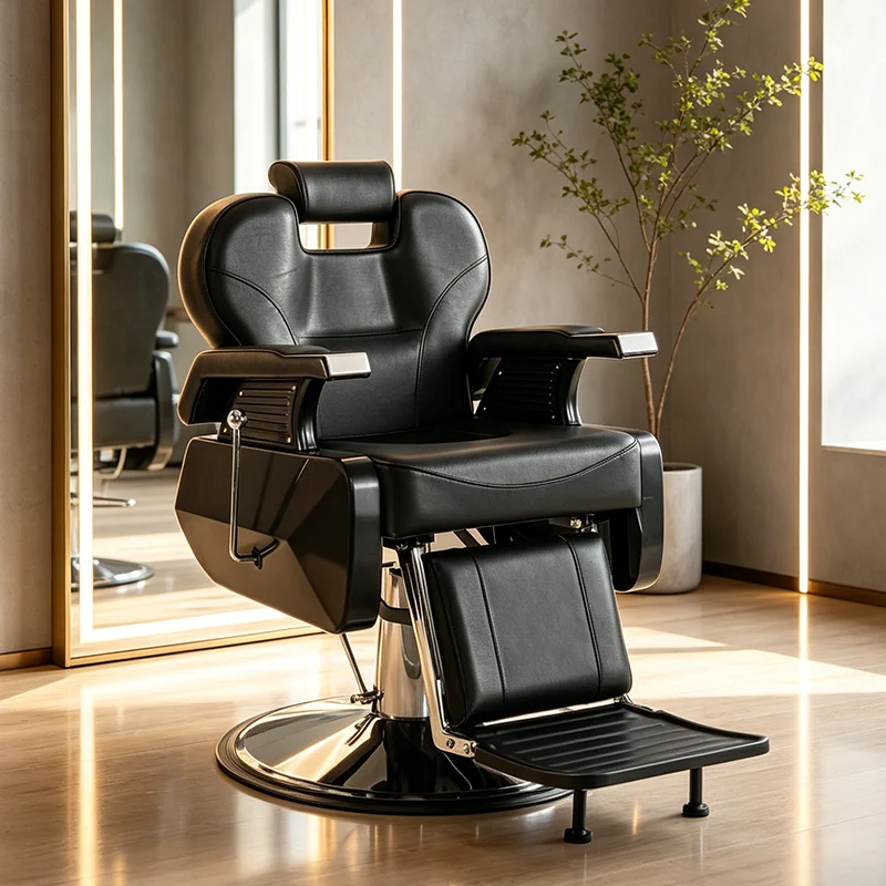 Wholesale Barbershop Salon Furniture Round Base Hairdressing Styling Chair Modern Adjustable Reclining Men Shaving Barber Chair