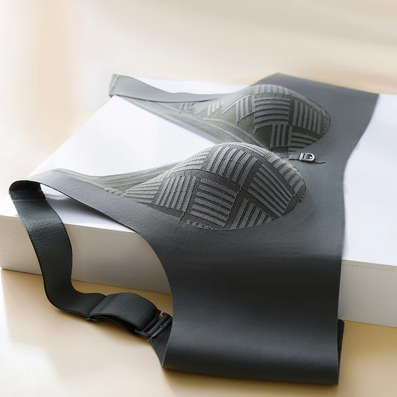 Copa semifija, ropa interior Sexy con cuadrados de encaje para mujer, sujetador cómodo sin anillo de acero con soporte para mujer