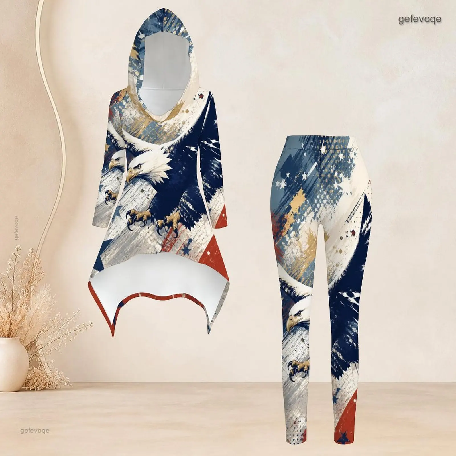 Fashion Women Casual 2 Piece Set Hooded Long Sleeve Hi Lo Asymmetrical Tunic Top Matching High Waist Slim Leggings T Daily Suit - view 2