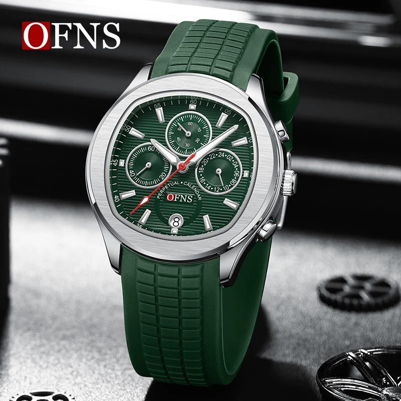 OFNS Top Brand Luxury Man Watch High Quality Waterproof Chronograph Men\'s Wristwatch Silicone Men Quartz Watches Casual Clock