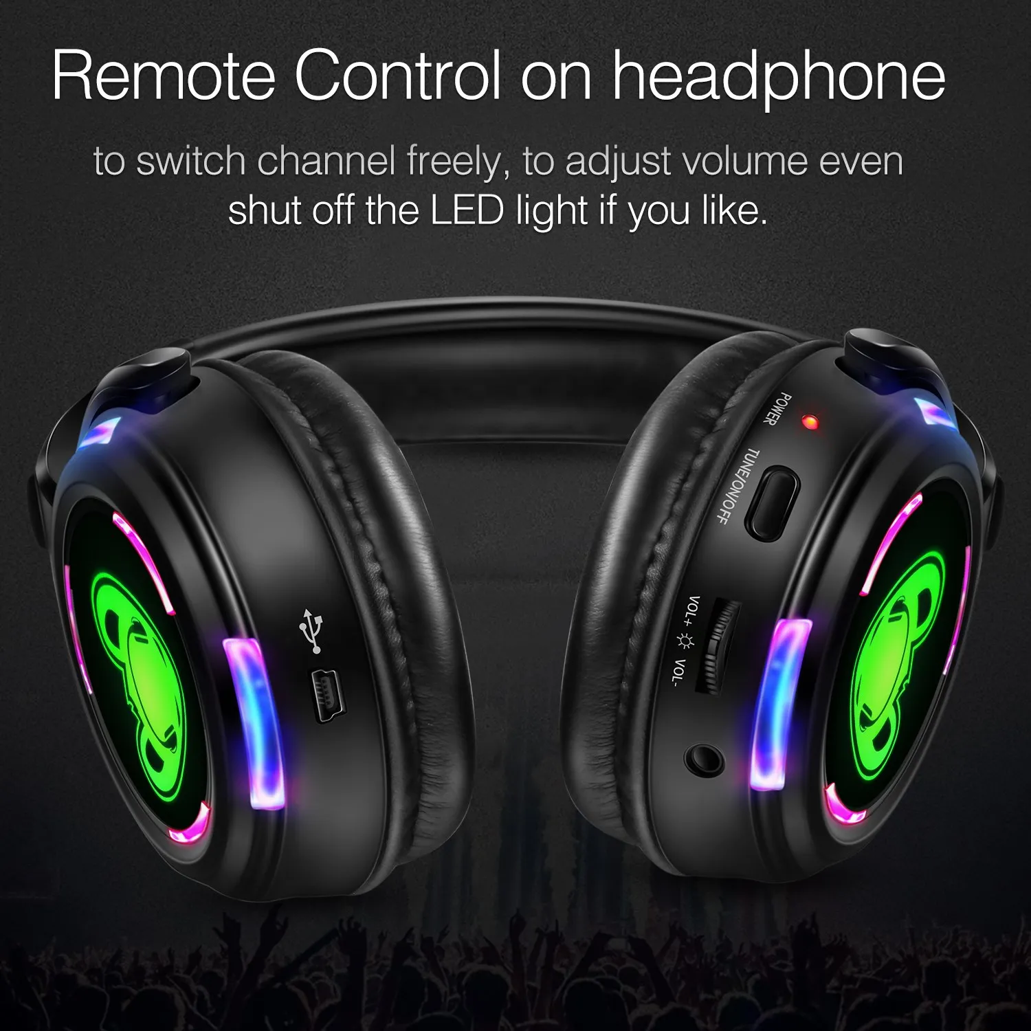 سماعات رأس لاسلكية صامتة للديسكو وشعار RF LED لسماعات DJ Music Pary Club فقط