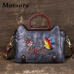 MOTAORA Women Shoulder Bag Retro Genuine Leather Floral Handbag For Women Embossed Butterfly Tote Bag Luxury Vintage Bag Ladies